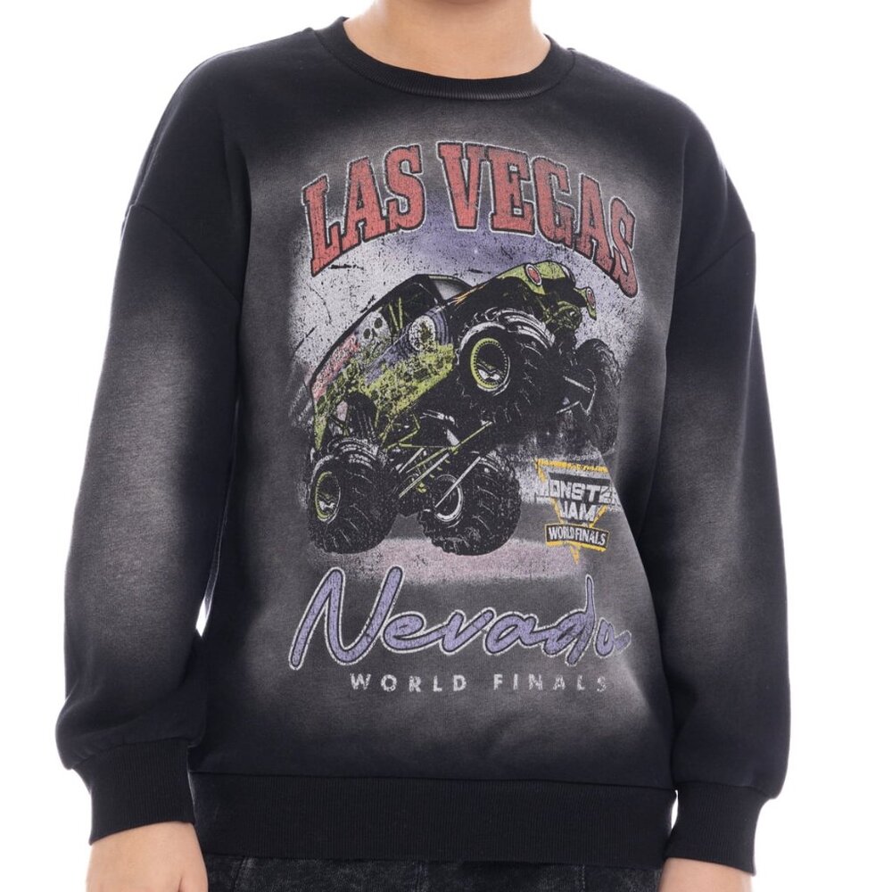 Monster Jam Gravedigger Sweatshirt BOYS SIZE M 10-12 Jet Black Mineral Wash NEW